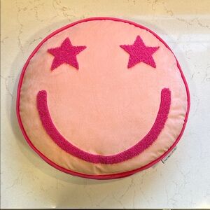 Cheerful Pink Star Smiley Pillow